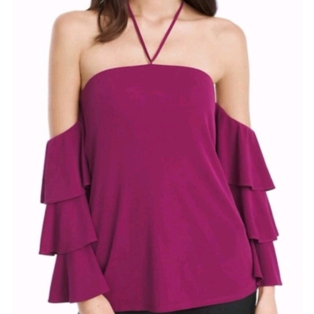 WHBM Purple Berry Off Shoulder Ruffled Top